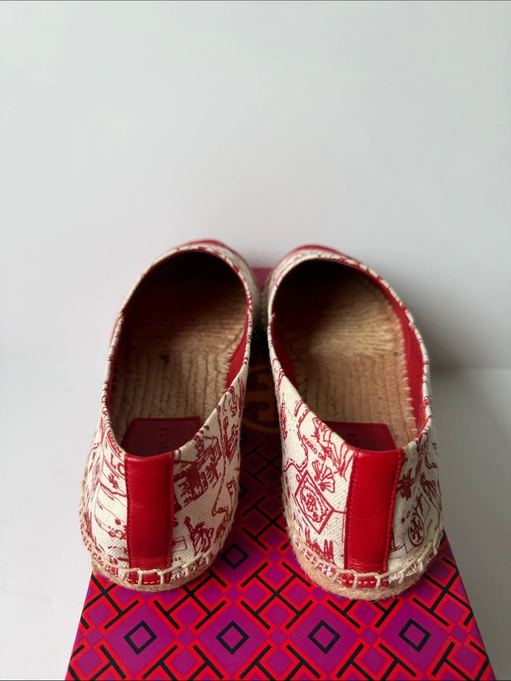 Tory Burch Red Destination & Cream Printed Espadrille Slip-On